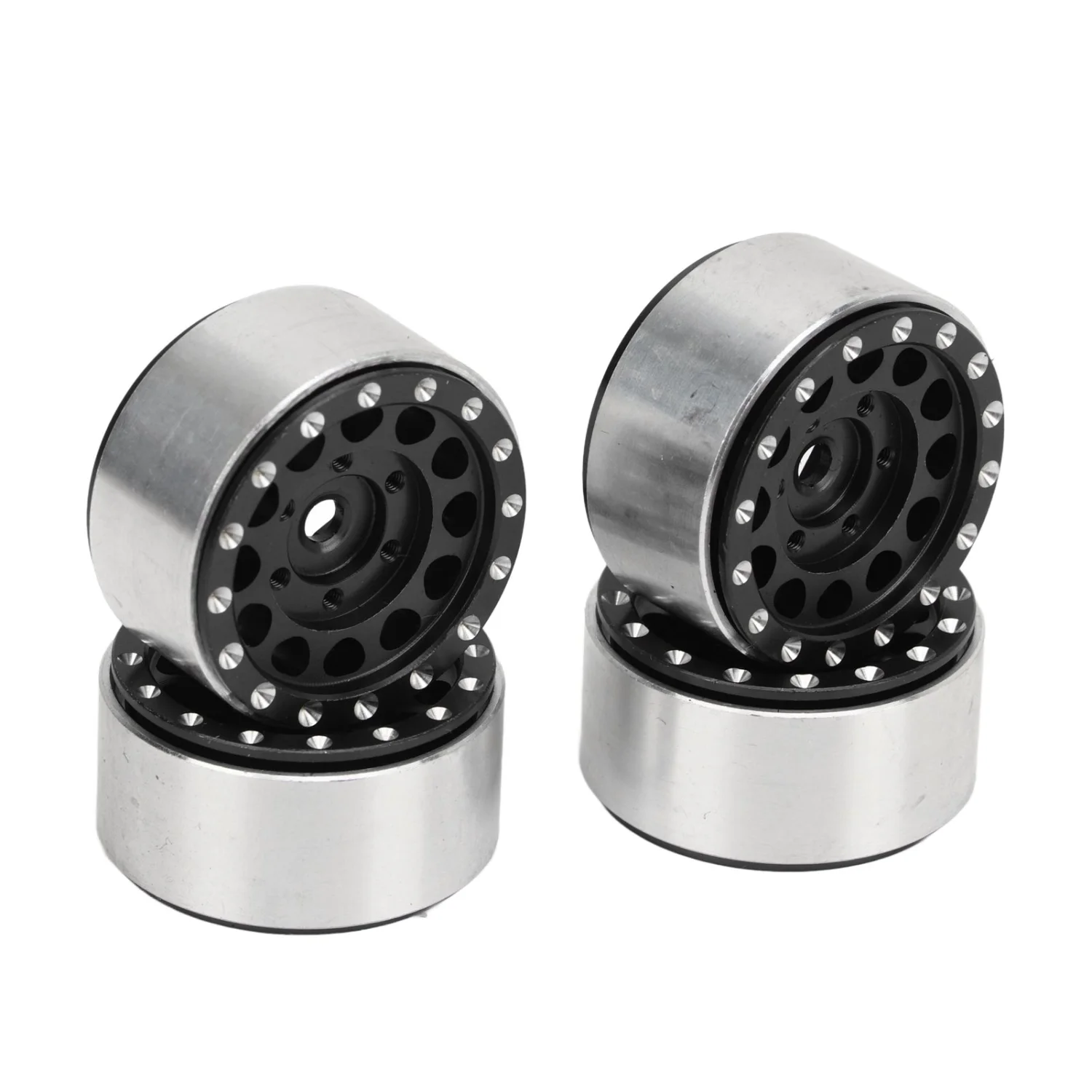 4 PCS RC Beadlock Wheel Hubs Aluminum Alloy RC Wheel Rims Hub for Traxxas 1/18 RC Cars for Axial SCX24 1/24 RC Cars Black