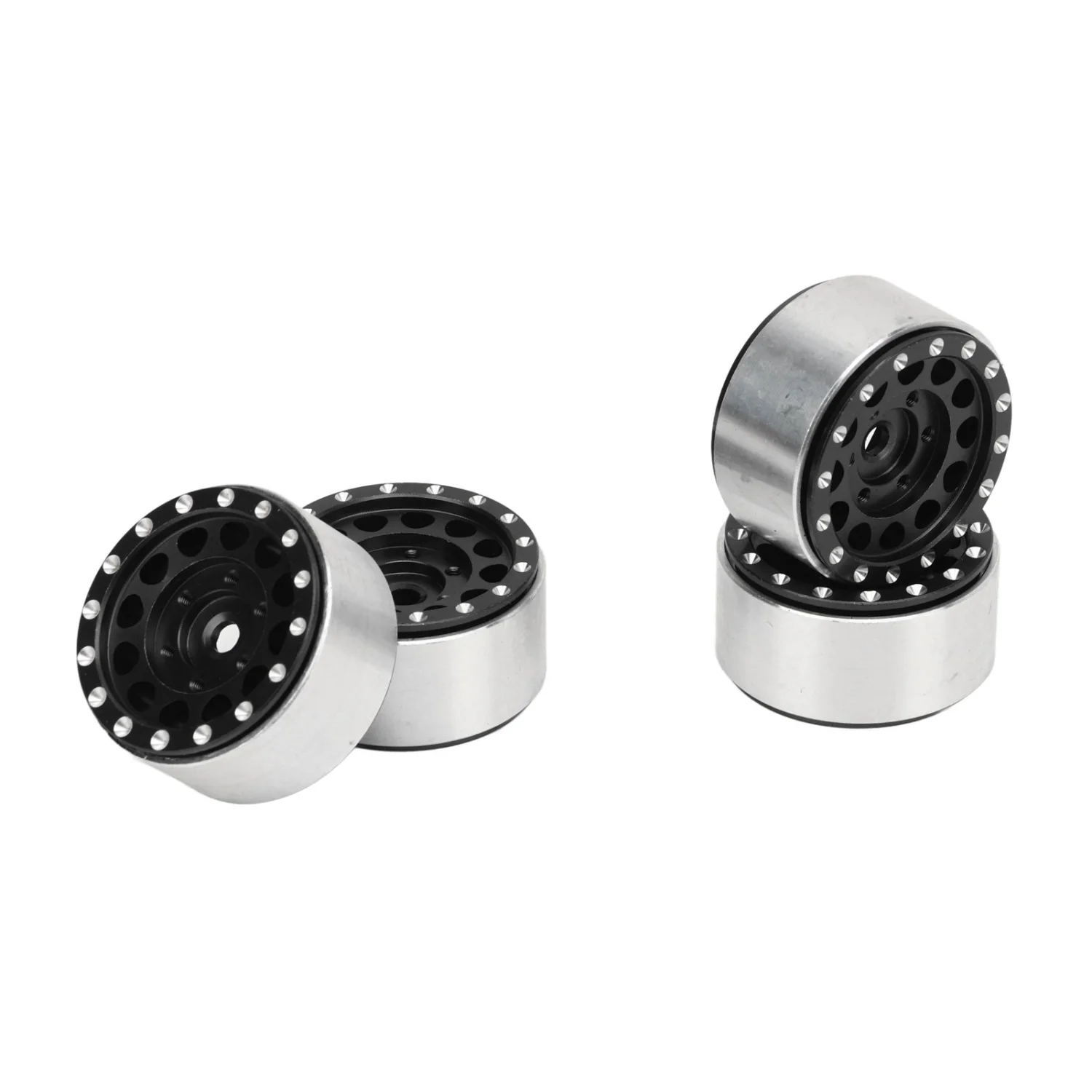 4 PCS RC Beadlock Wheel Hubs Aluminum Alloy RC Wheel Rims Hub for Traxxas 1/18 RC Cars for Axial SCX24 1/24 RC Cars Black