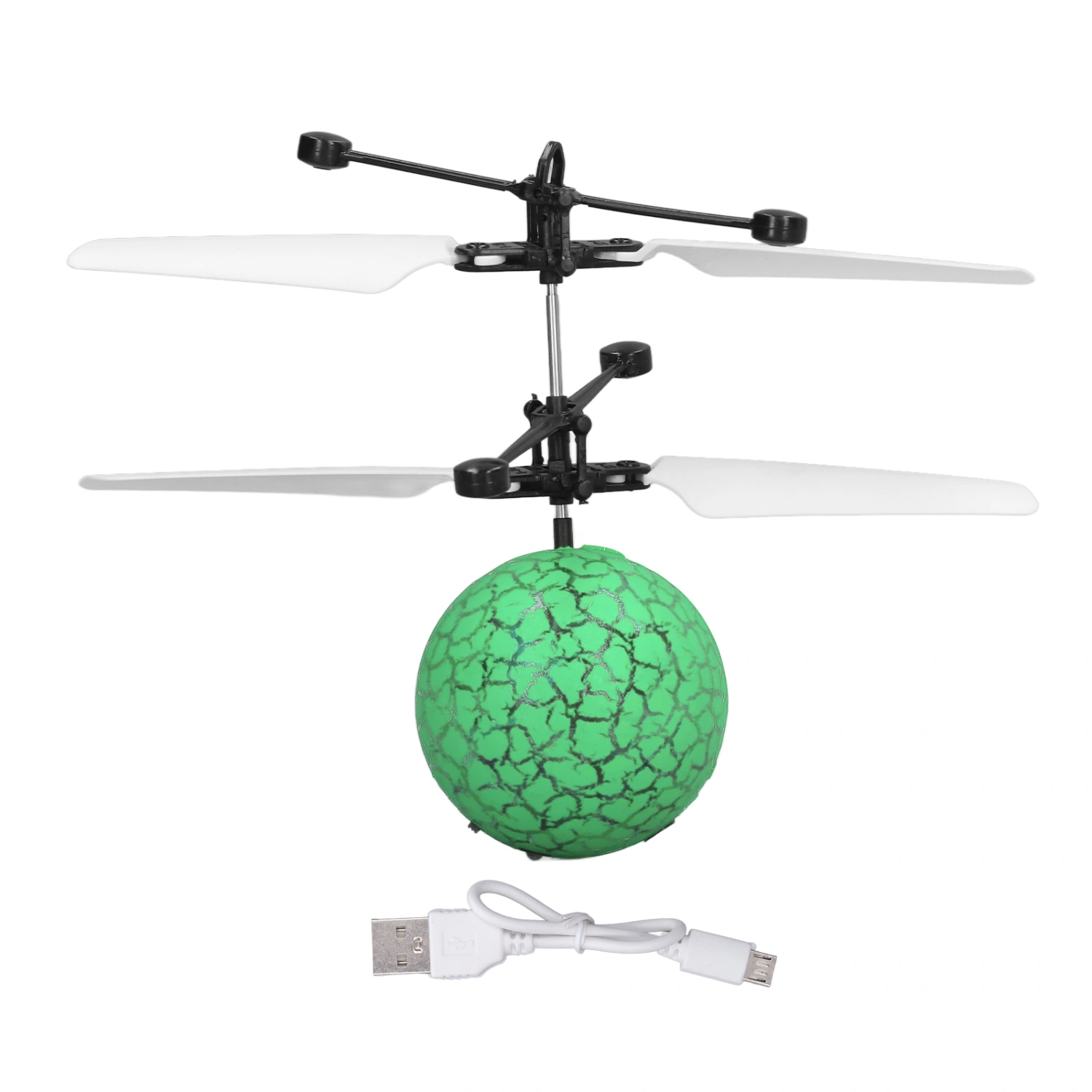 Flying Ball Toy Intelligent USB Charging Cool LED Light Tough Wind Blade Interactive Kids Flying Toy for Indoor Outdoor Green