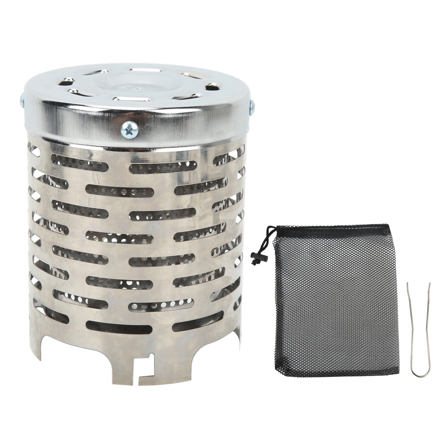 Camping Mini Heater Cover Portable Stainless Steel Camping Tent Heating Cover with Handle Mesh Bag for Hiking Traveling Silver