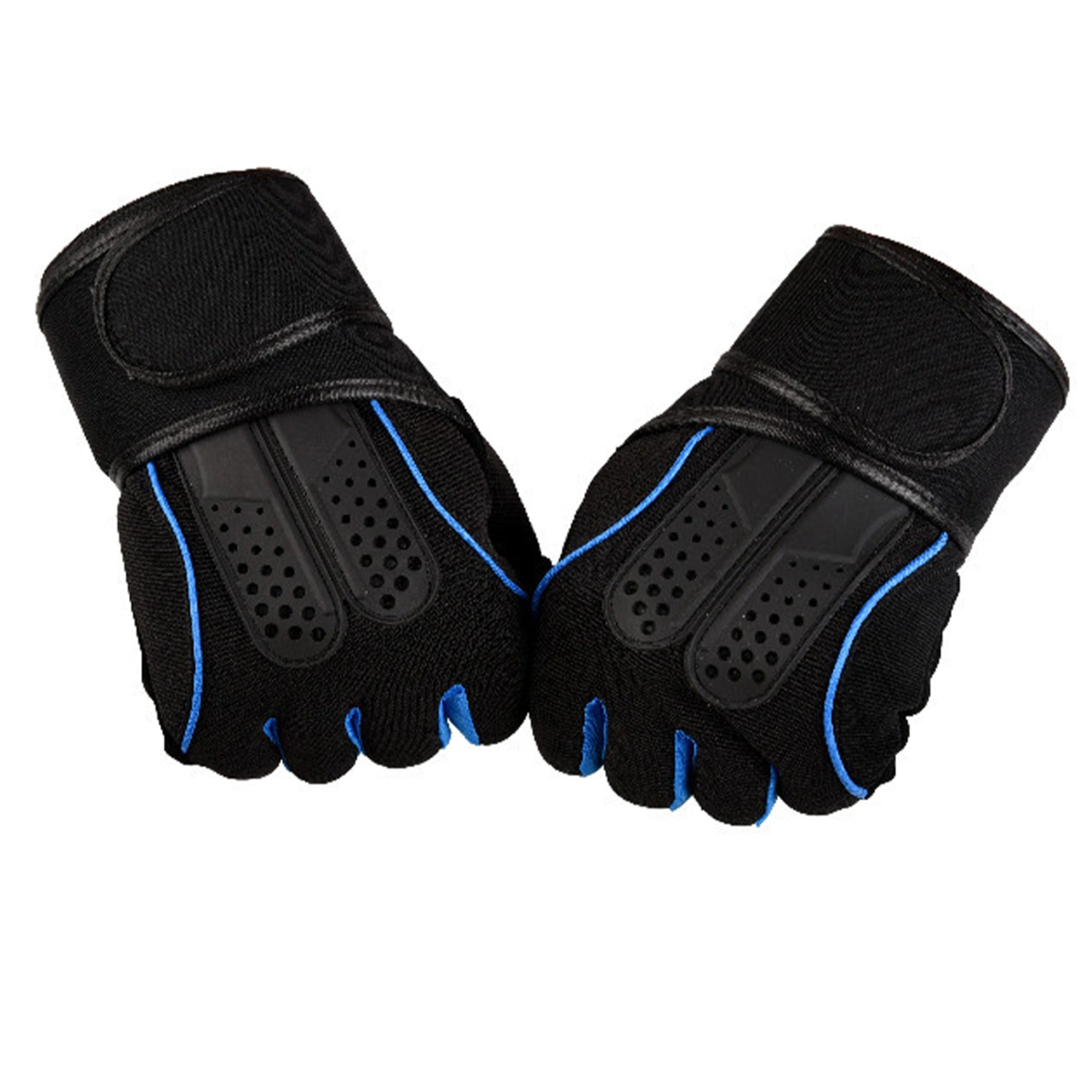 Fitness Gloves Breathable Stretchy Prevent Slip Fingerless Wrist Protection Workout Gloves for Weightlifting Cycling Blue L