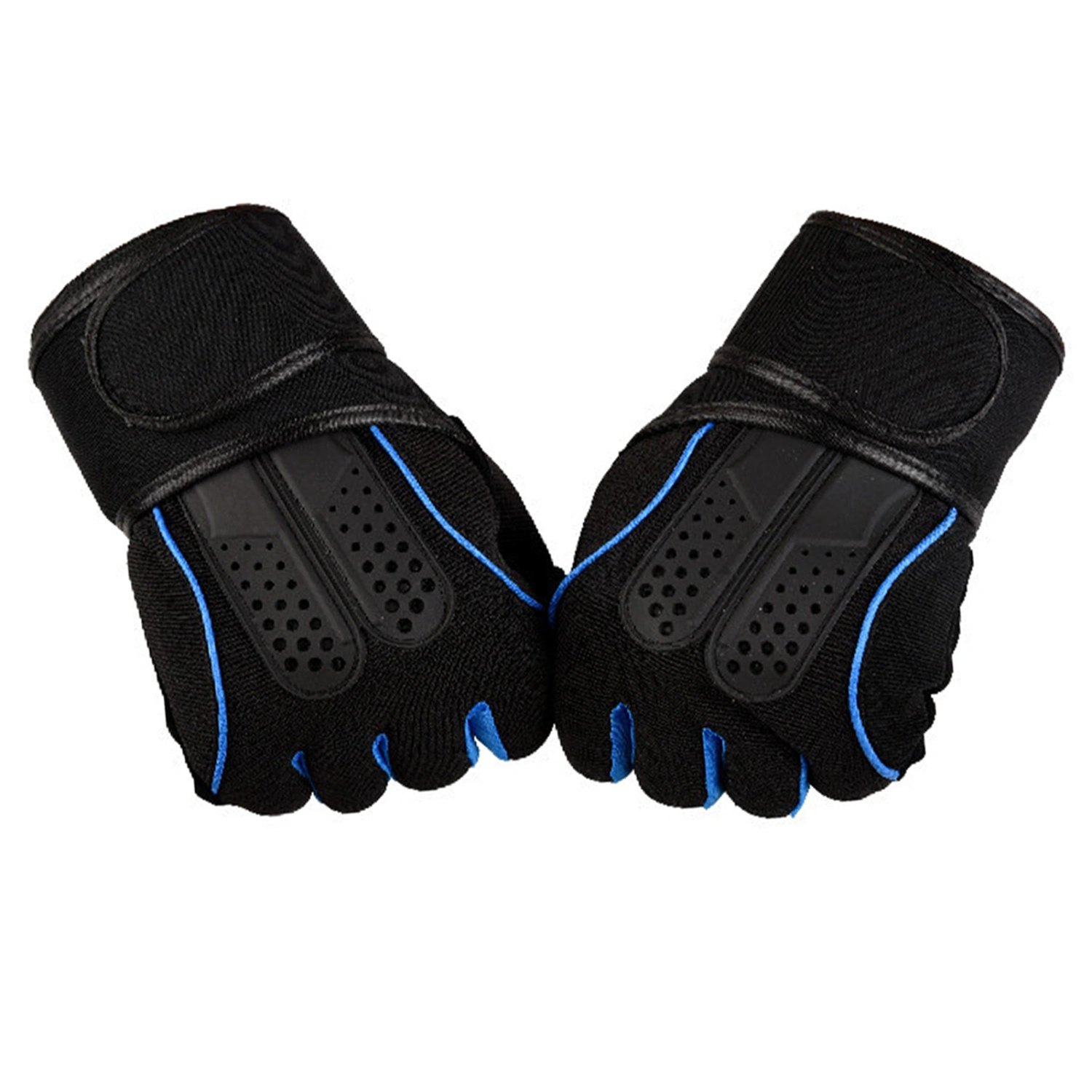 Fitness Gloves Breathable Stretchy Prevent Slip Fingerless Wrist Protection Workout Gloves for Weightlifting Cycling Blue L