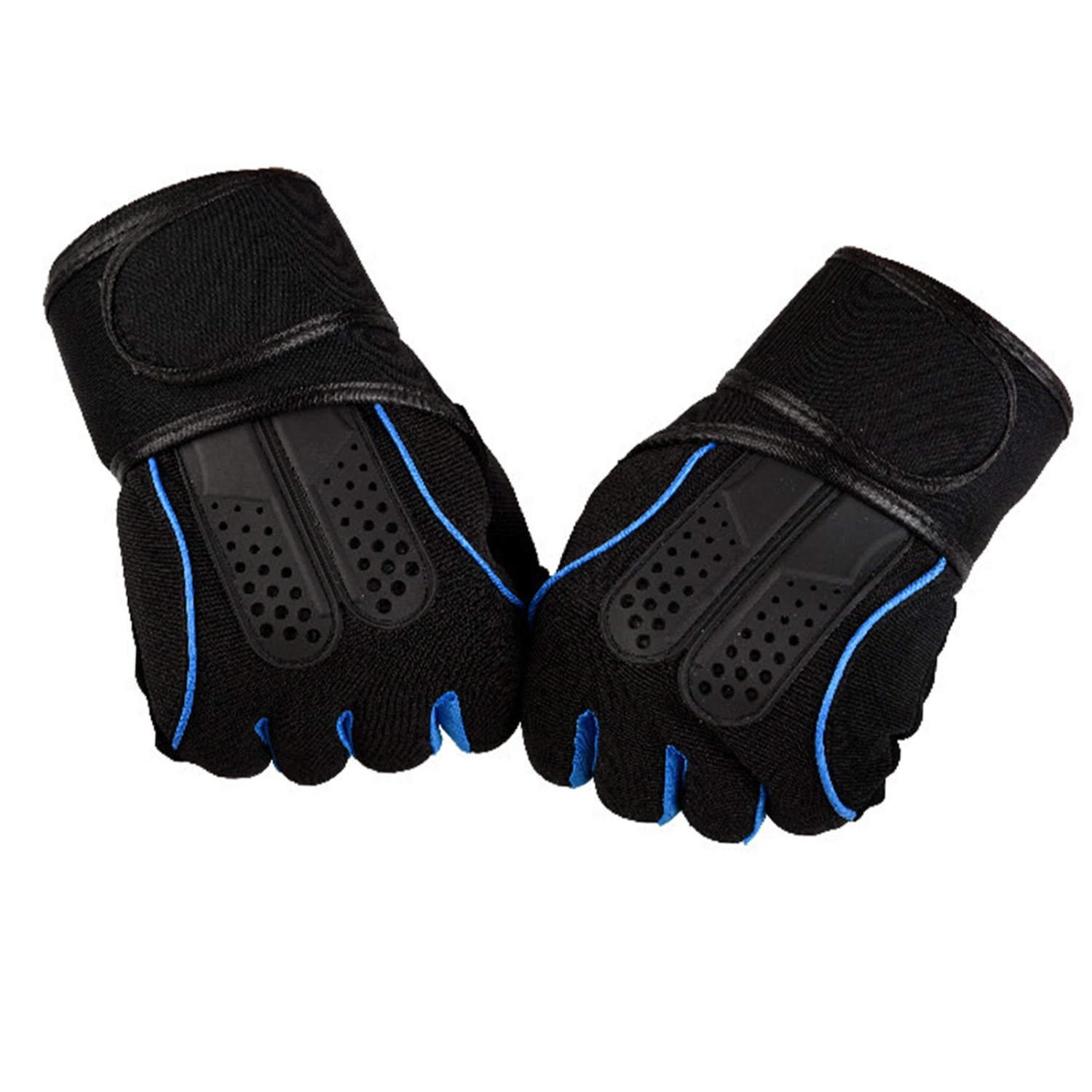 Fitness Gloves Breathable Stretchy Prevent Slip Fingerless Wrist Protection Workout Gloves for Weightlifting Cycling Blue L