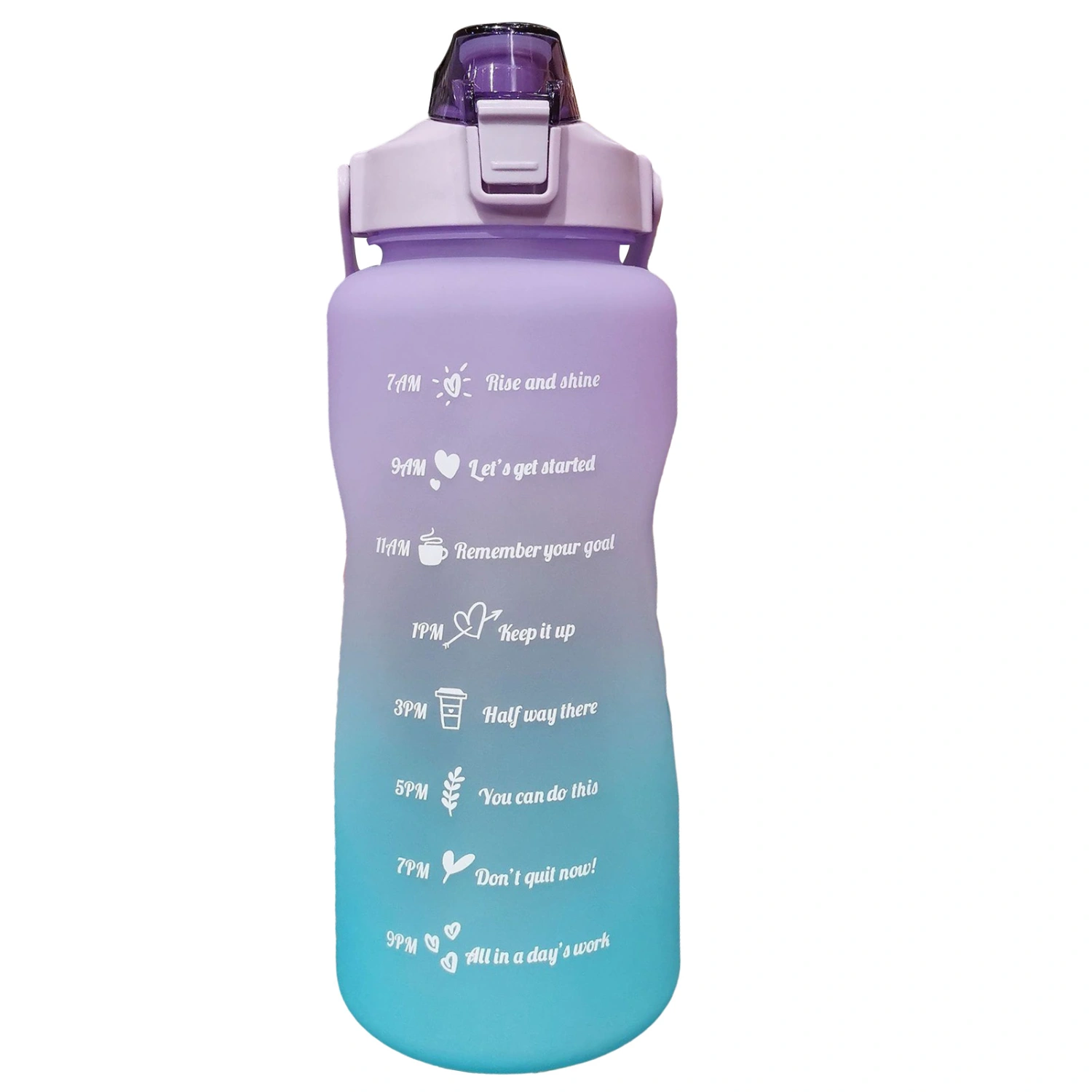 Straw Bottle Leakage Proof Frosted Gradient Color One Click Open Sports Water Cup with Handle Clear Scale 2000ml Purple