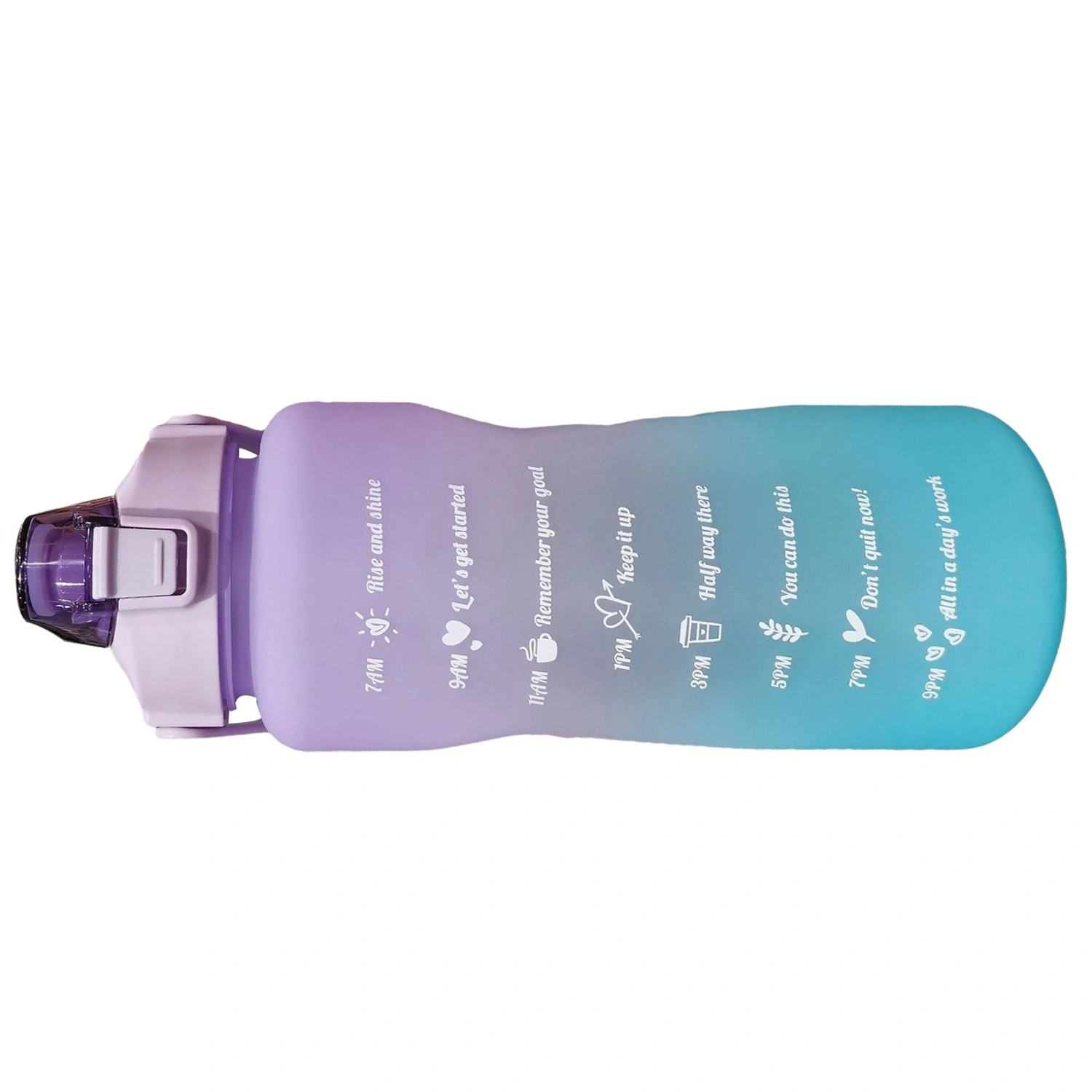 Straw Bottle Leakage Proof Frosted Gradient Color One Click Open Sports Water Cup with Handle Clear Scale 2000ml Purple