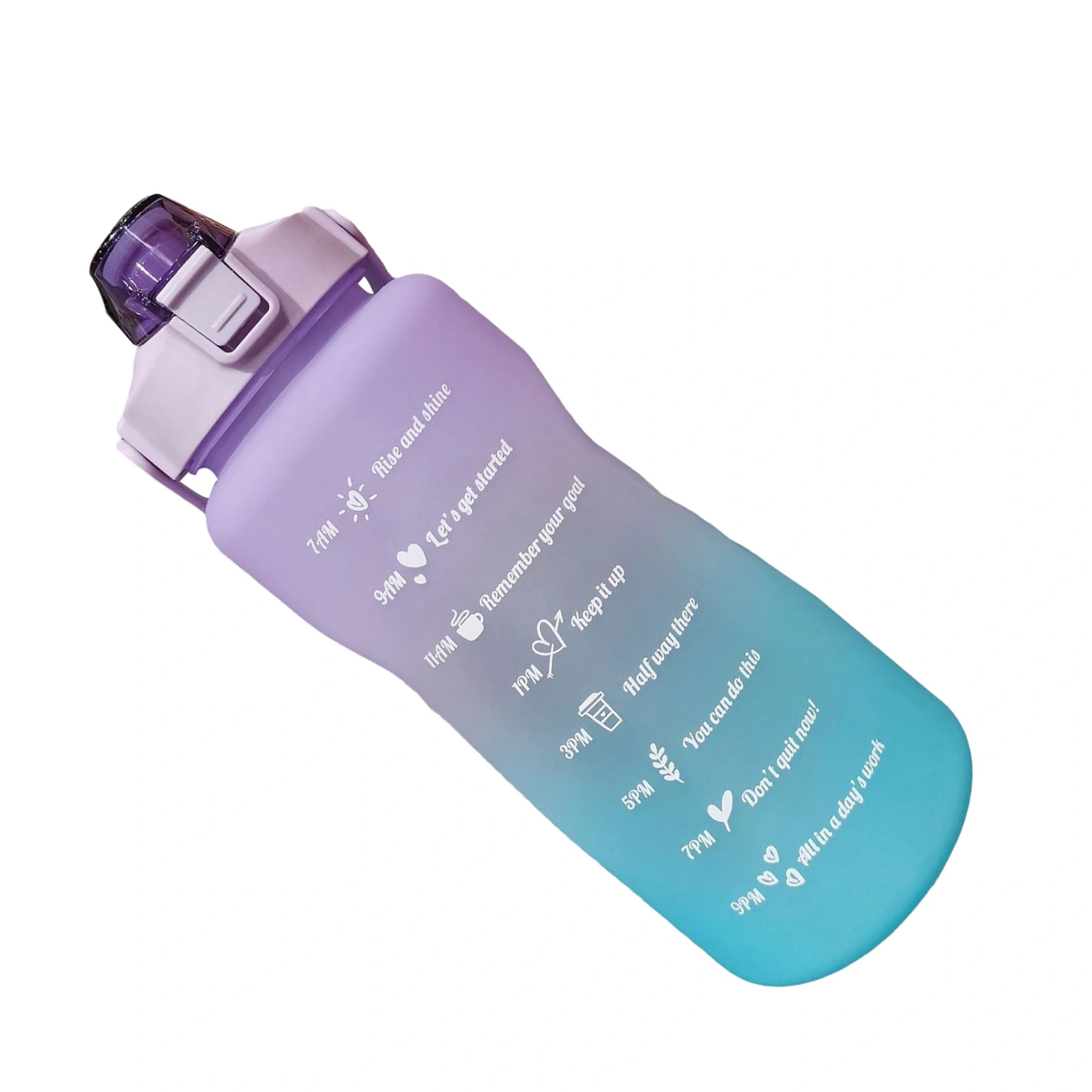 Straw Bottle Leakage Proof Frosted Gradient Color One Click Open Sports Water Cup with Handle Clear Scale 2000ml Purple