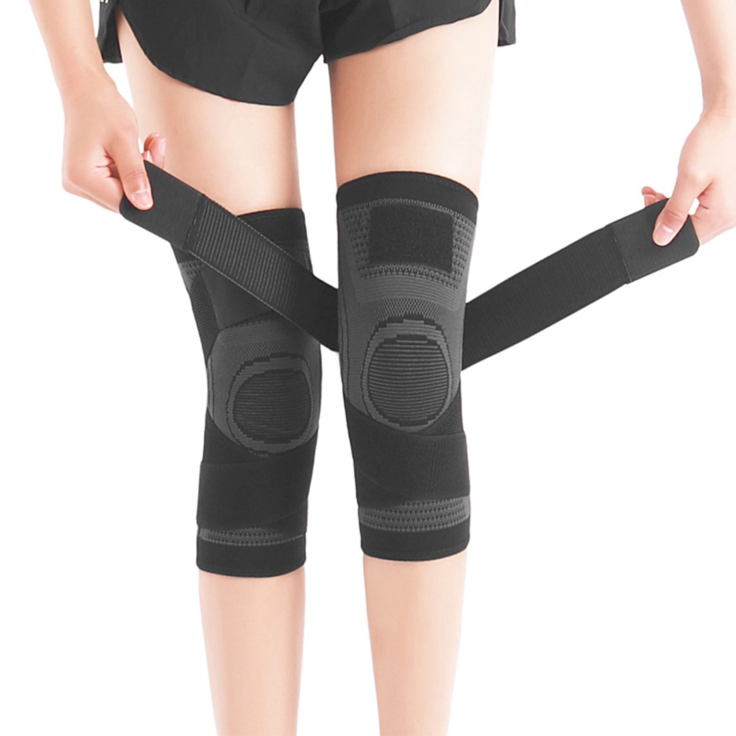 1 Pair Knee Brace Knee Support Protector Kneepad Kneecap for Running Basketball Volleyball M Black