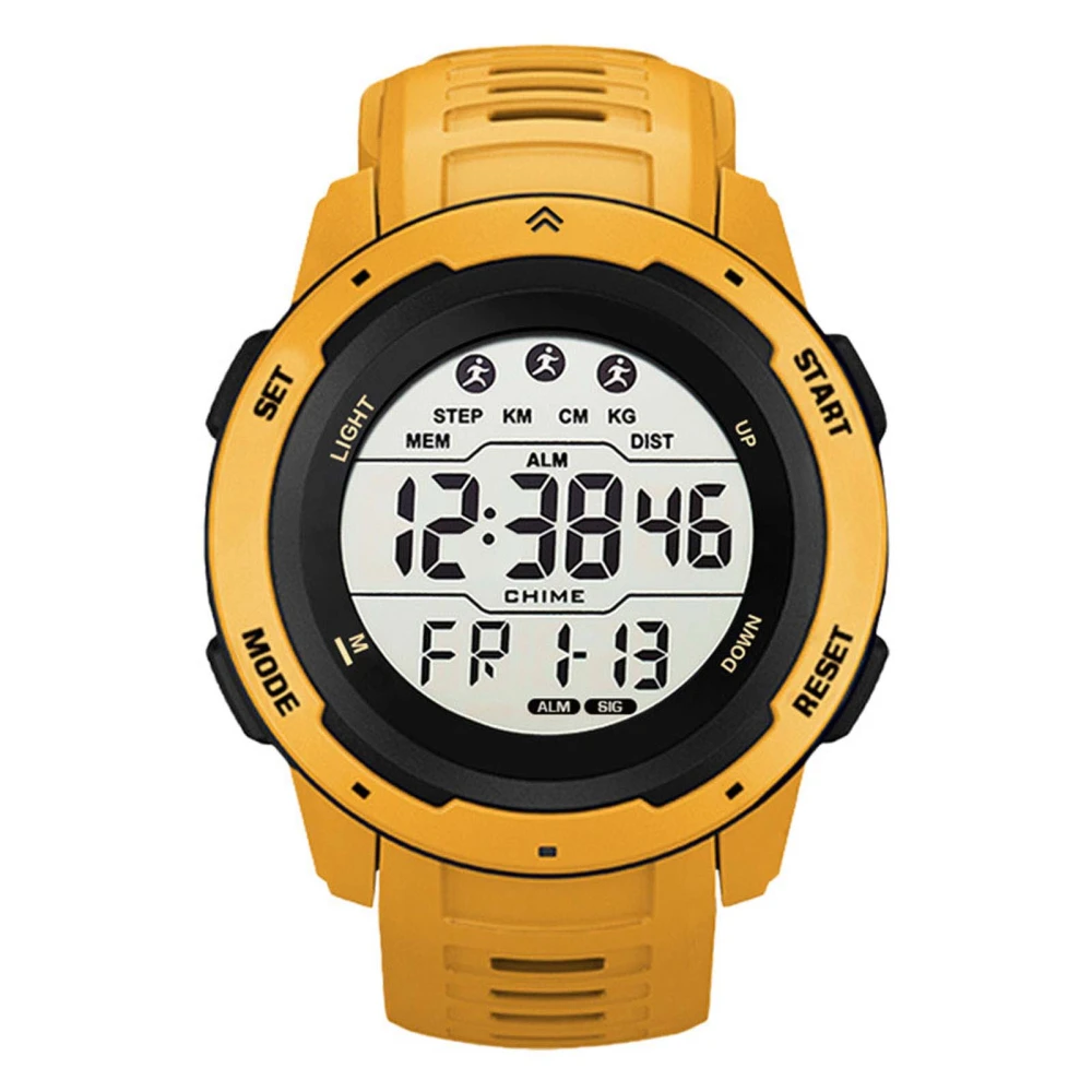 Digital Sports Watch Multifunctional Waterproof Luminous Timing Mens Sport Running Watch for Outdoor Yellow