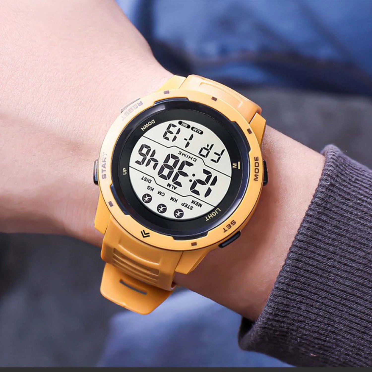Digital Sports Watch Multifunctional Waterproof Luminous Timing Mens Sport Running Watch for Outdoor Yellow