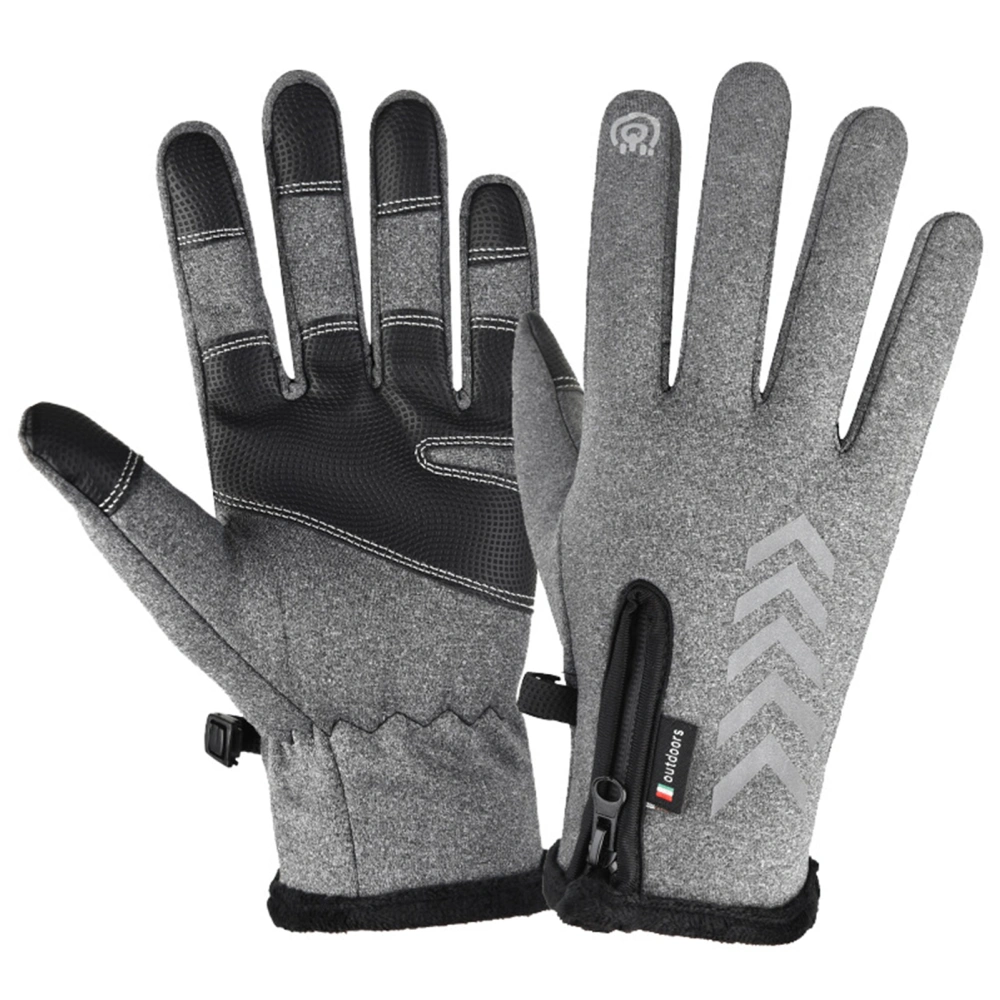 Winter Cycling Gloves Waterproof Windproof Non Slip Warm Full Fingers Touch Screen for Outdoor Sports Running Motorcycle Gray L