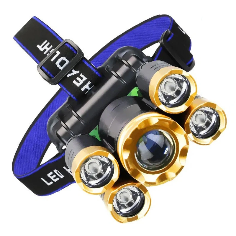 Head Lamp 5 LED Plastic Hight Bright Rechargeable 4 Modes 90° Adjustable Head Flashlight Light with Charger