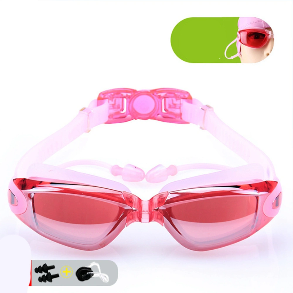 Swimming Goggles HD Waterproof Fog Proof Large Frame Electroplate Goggles Formen Women Pink