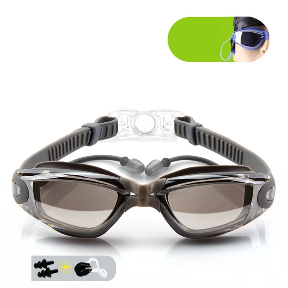 Swimming Goggles HD Waterproof Fog Proof Large Frame Electroplate Goggles Formen Women Silver