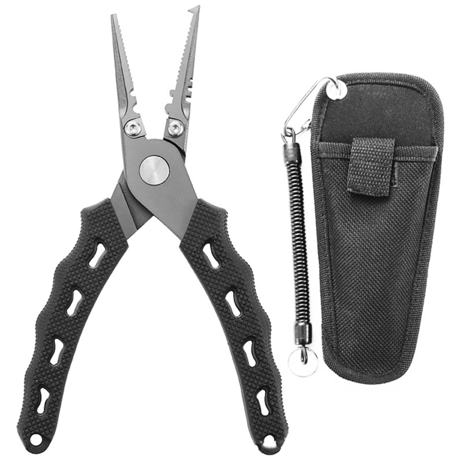 Fishing Plier Stainless Steel Japanese Type Portable Multifunction Fishing Plier with Oxford Cloth Bag for Outdoor Black