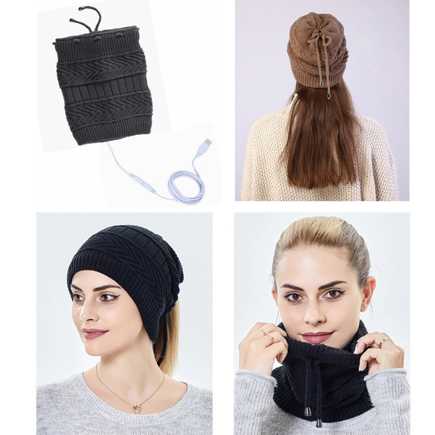 USB Electric Heating Warm Hat Outdoor Knitted Hat Scarf Heated Hat for Skiing Cycling Climbing