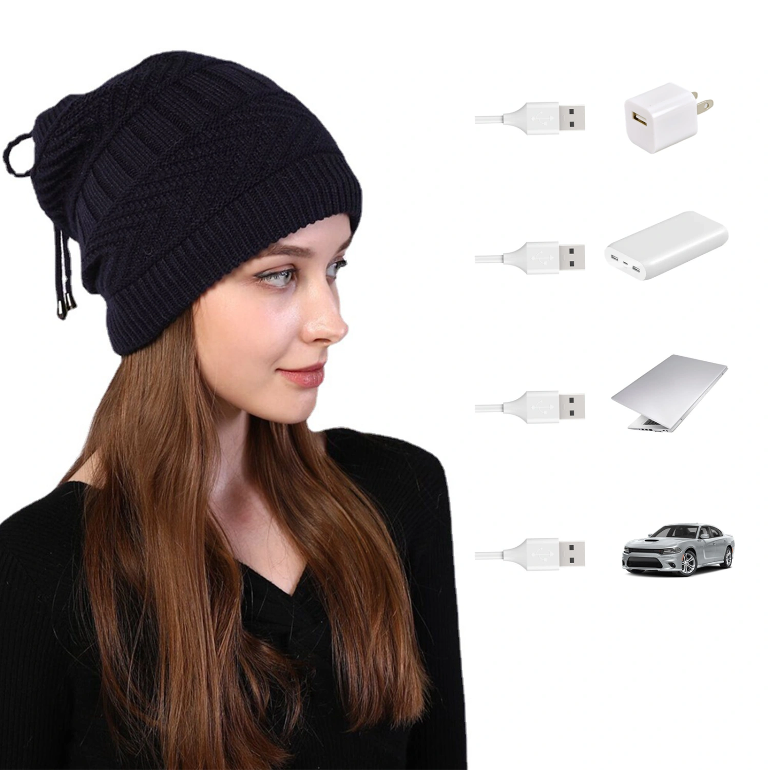 USB Electric Heating Hat Warm Heated Hat Outdoor Knitted Heated Hat Scarf
