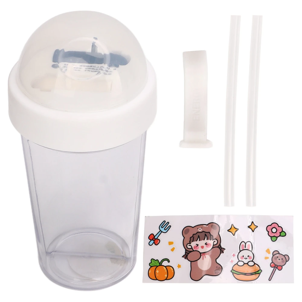 Dual Drink Bottle Dustproof Leakage Proof Portable Dual Use Straw Cup with Sticker for Sports Camping Picnics White