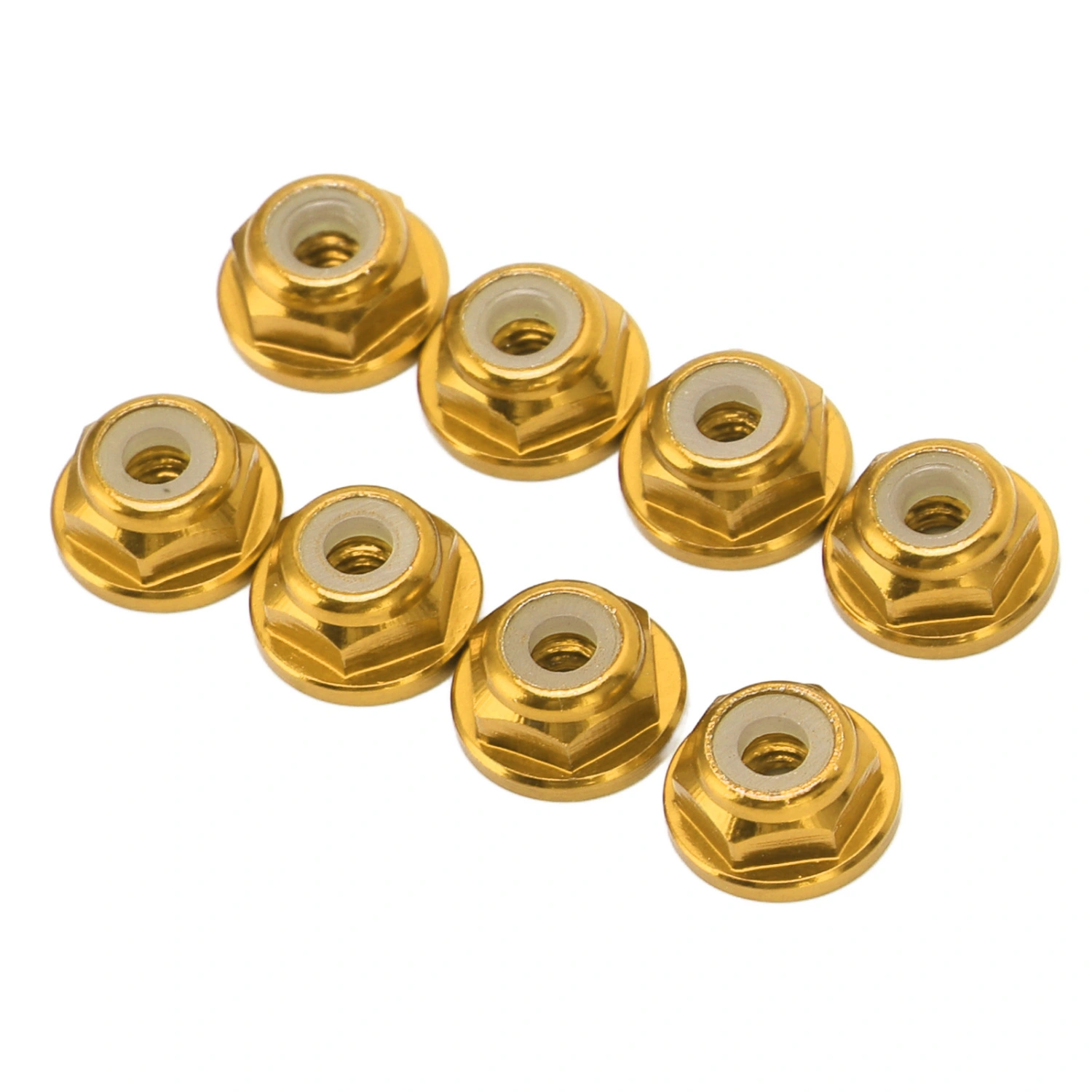 8Pcs 1/24 M2 Anti Loose Nut Aluminium Alloy Flanged Nylon Lining Anti Loose M2 Hex Self Locking Nuts for Axial for SCX24 Gold