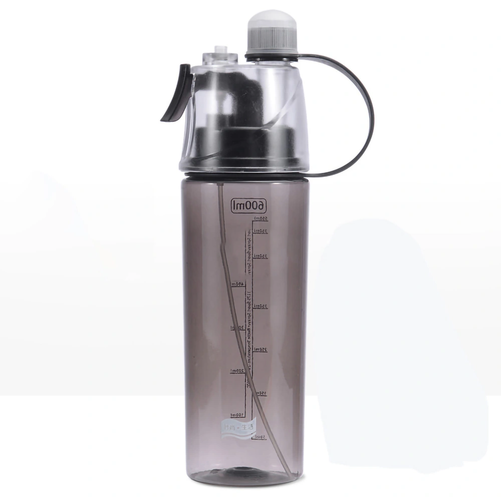 Water Spray Bottle Clear Scale 600ml Large Capacity Plastic for Sports Hiking Picnic Black