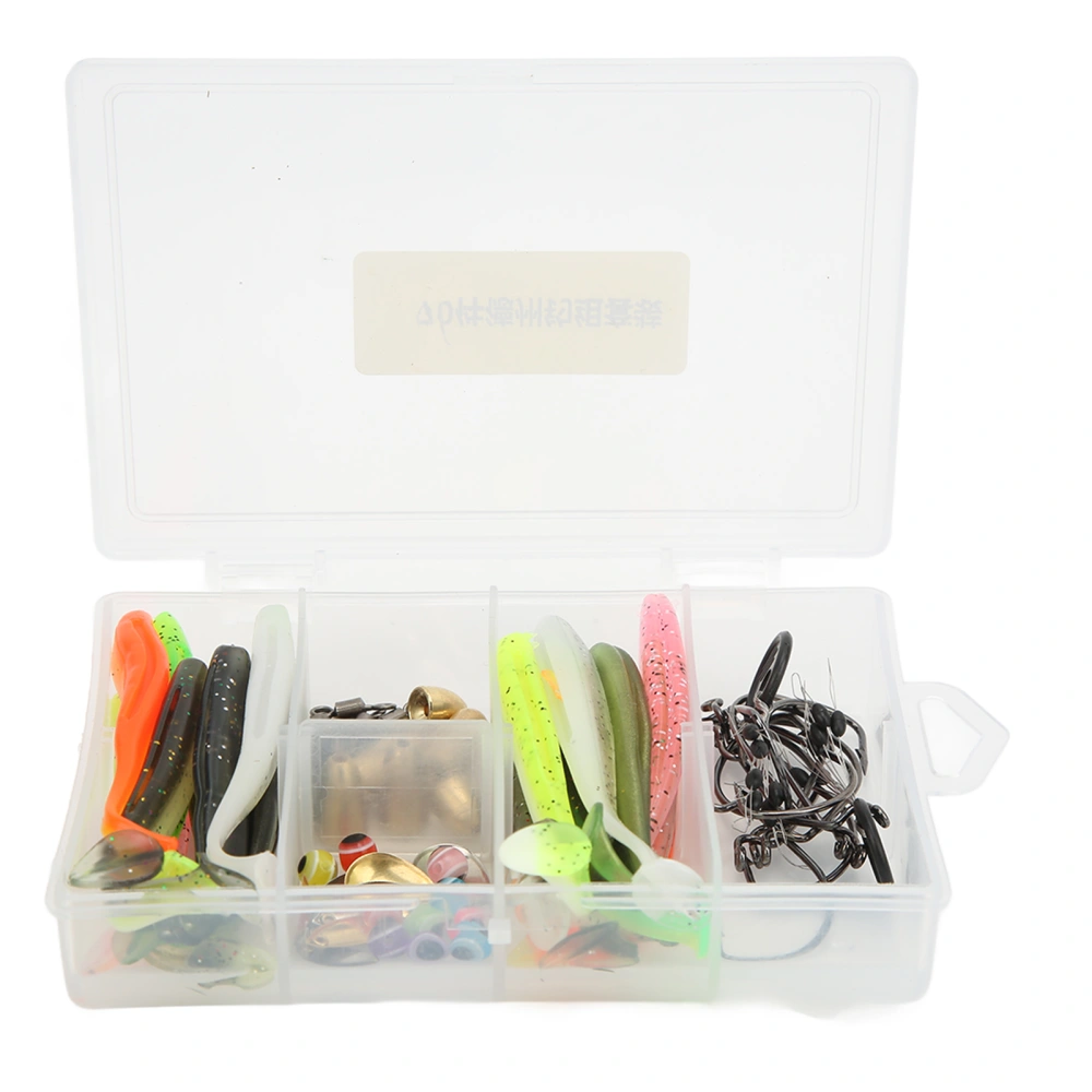 66pcs Fishing Tackle Kit Fishing Accessories Set with Tackle Box Including T Tail Soft Lure Off Set Hook for Saltwater