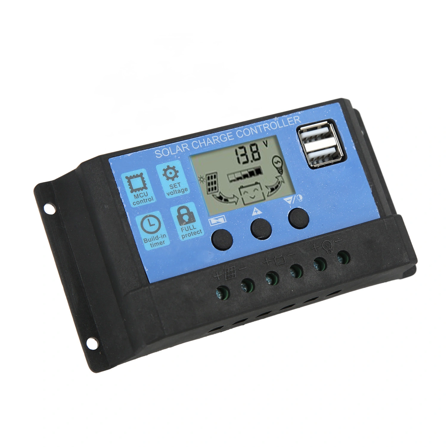 Solar Charge Controller 30A Solar Panel Regulator Dual USB Output for 12V/24V Solar Panels