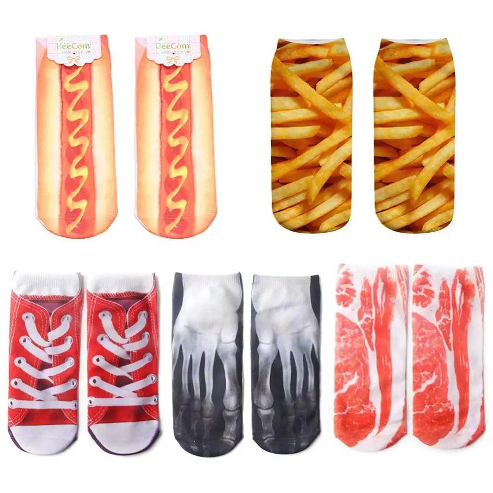 5 Pairs Womens Ankle Socks 3D Print Funny Novelty Low Cut Socks Spring Summer Thin Running Socks