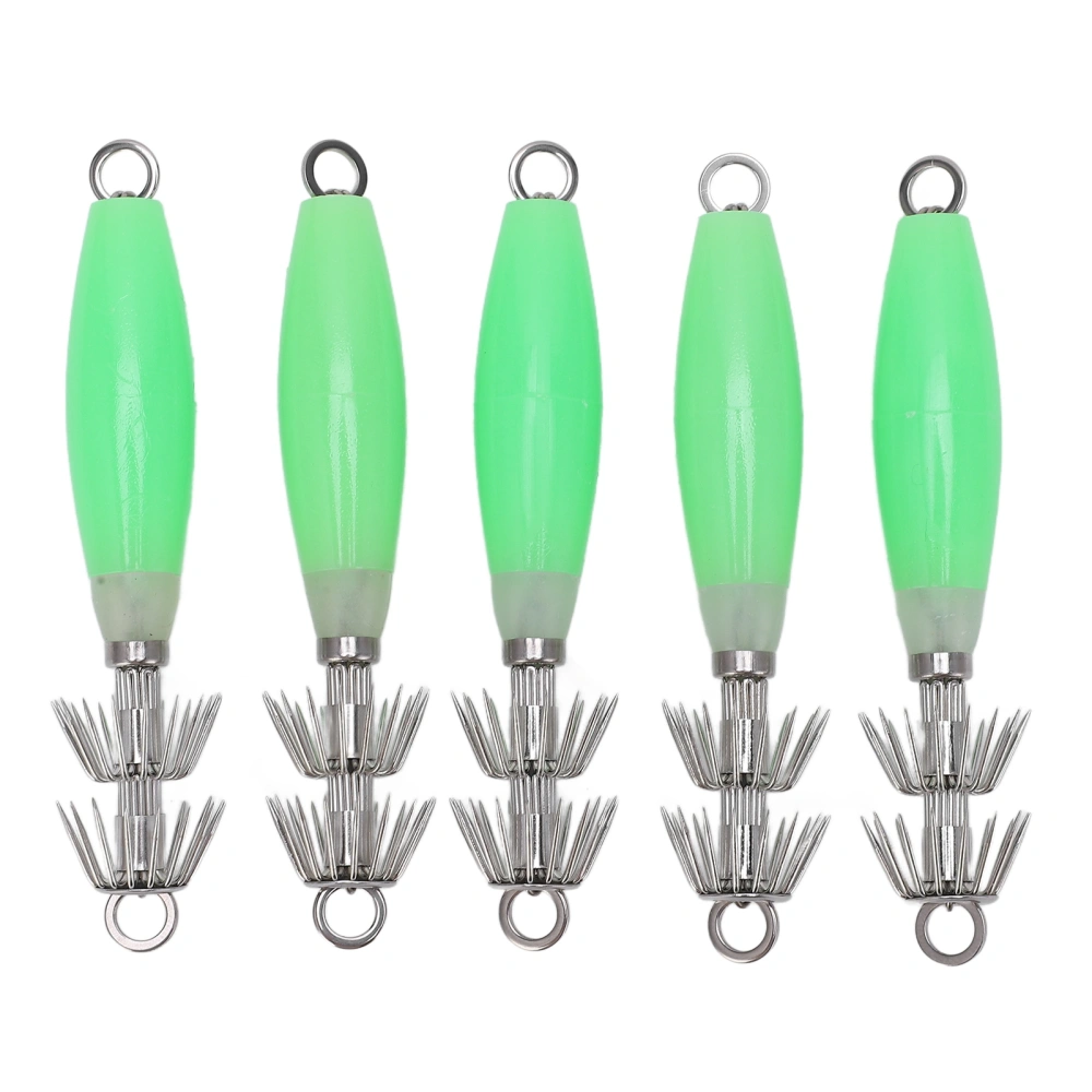 5Pcs Luminous Octopus Hook Glow in The Dark Fishing Lures Jigs Green for Saltwater Fishing