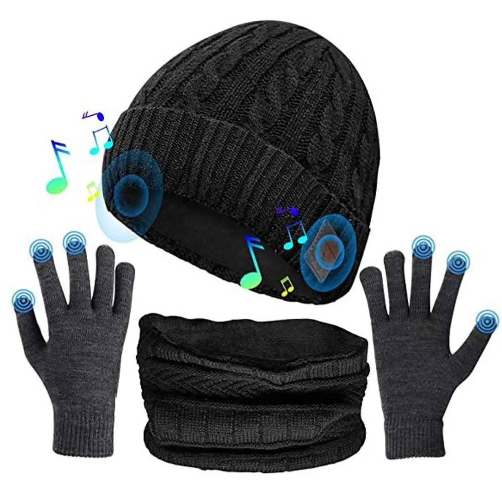 3 in 1 Bluetooth 5.0 Music Beanie Set Winter Hat Earflap Neck Gaiter Scarf Gloves Birthday Gift for Men Women