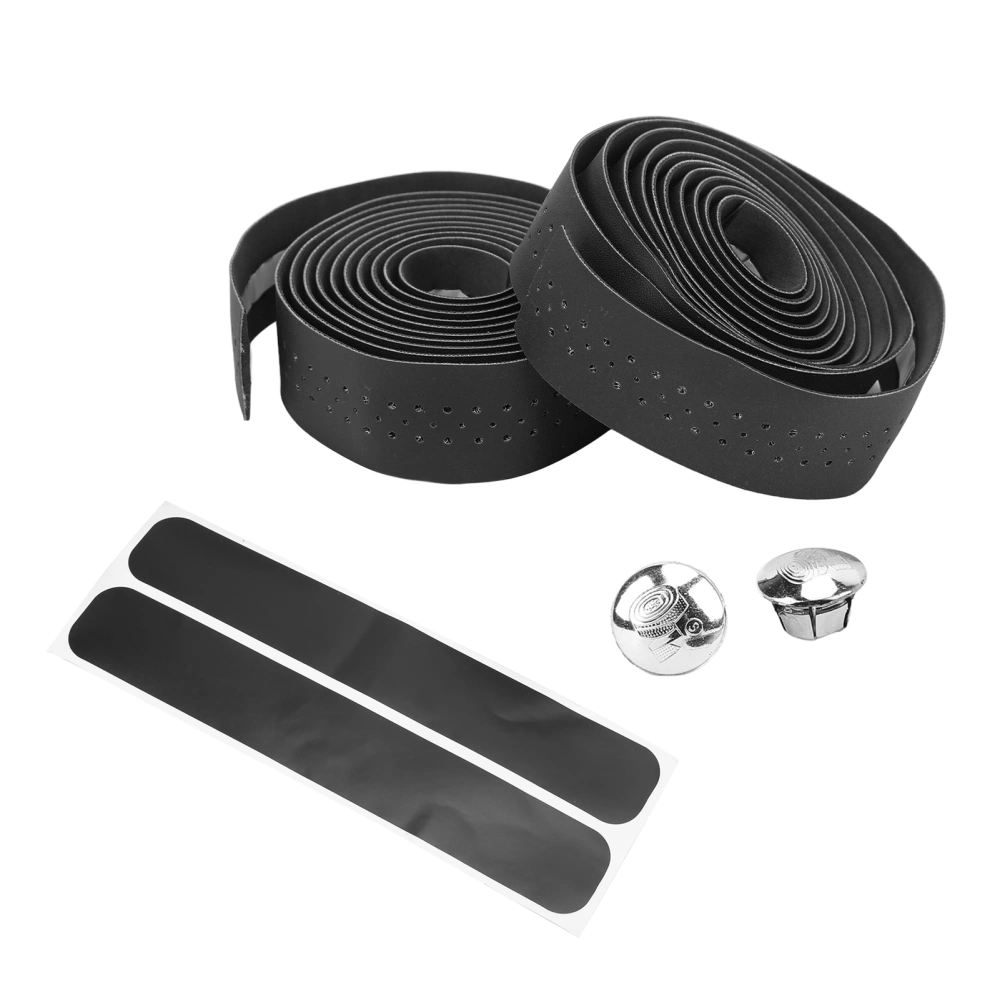 1 Pair Waterproof Bicycle Handlebar Tape Skid Resistance PU Leather Road Vehicle Handlebar TapeBlack