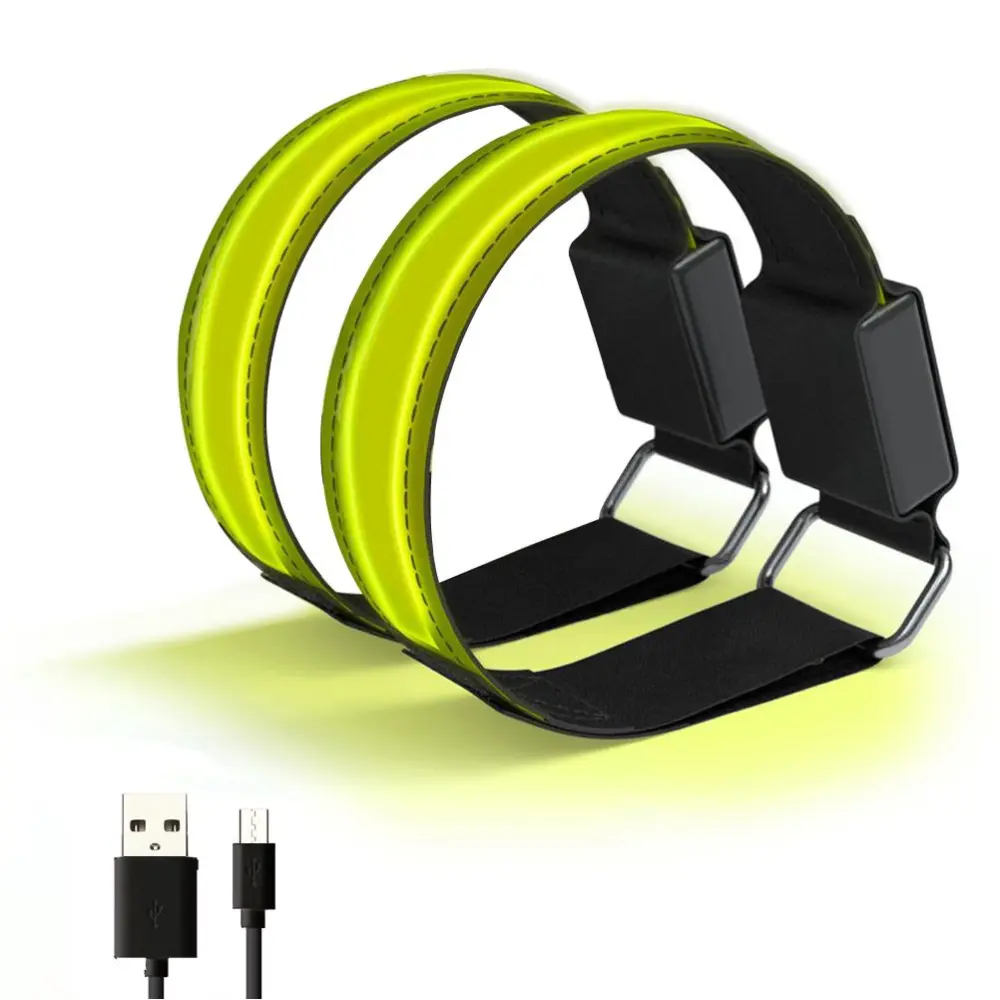 2Pcs LED Bracelet USB Rechargeable Reflective Band Adjustable Safety Light Up Armbands for Outdoor Jogging Running Cycling Sports