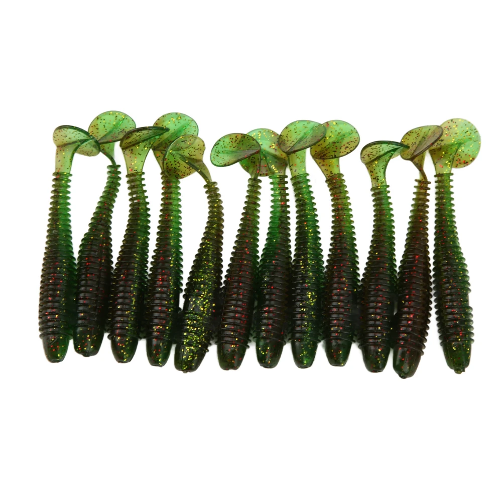 12Pcs Soft Bait Lure 70mm 2.9g Paddle Tail Soft Bait Set Aritificial Swimbaits for Saltwater FreshwaterBrown and Green