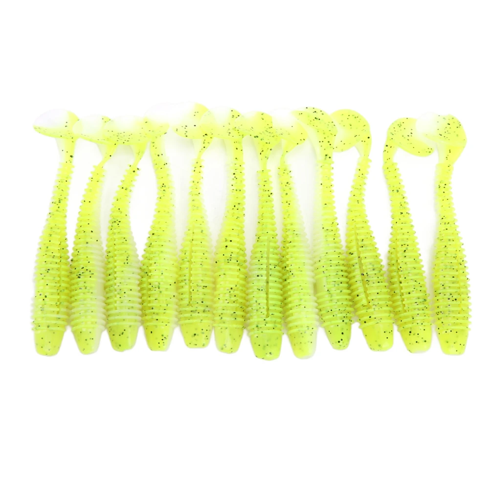 12Pcs Soft Bait Lure 70mm 2.9g Paddle Tail Soft Bait Set Aritificial Swimbaits for Saltwater FreshwaterYellow and White