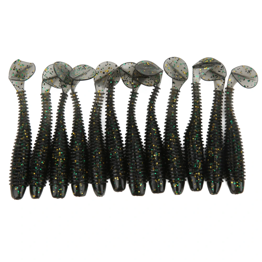 12pcs 70mm/2.9g T Tail Soft Bait PVC Paddle Tail Artificial Soft Worm Bait Fishing LureFlash Grey