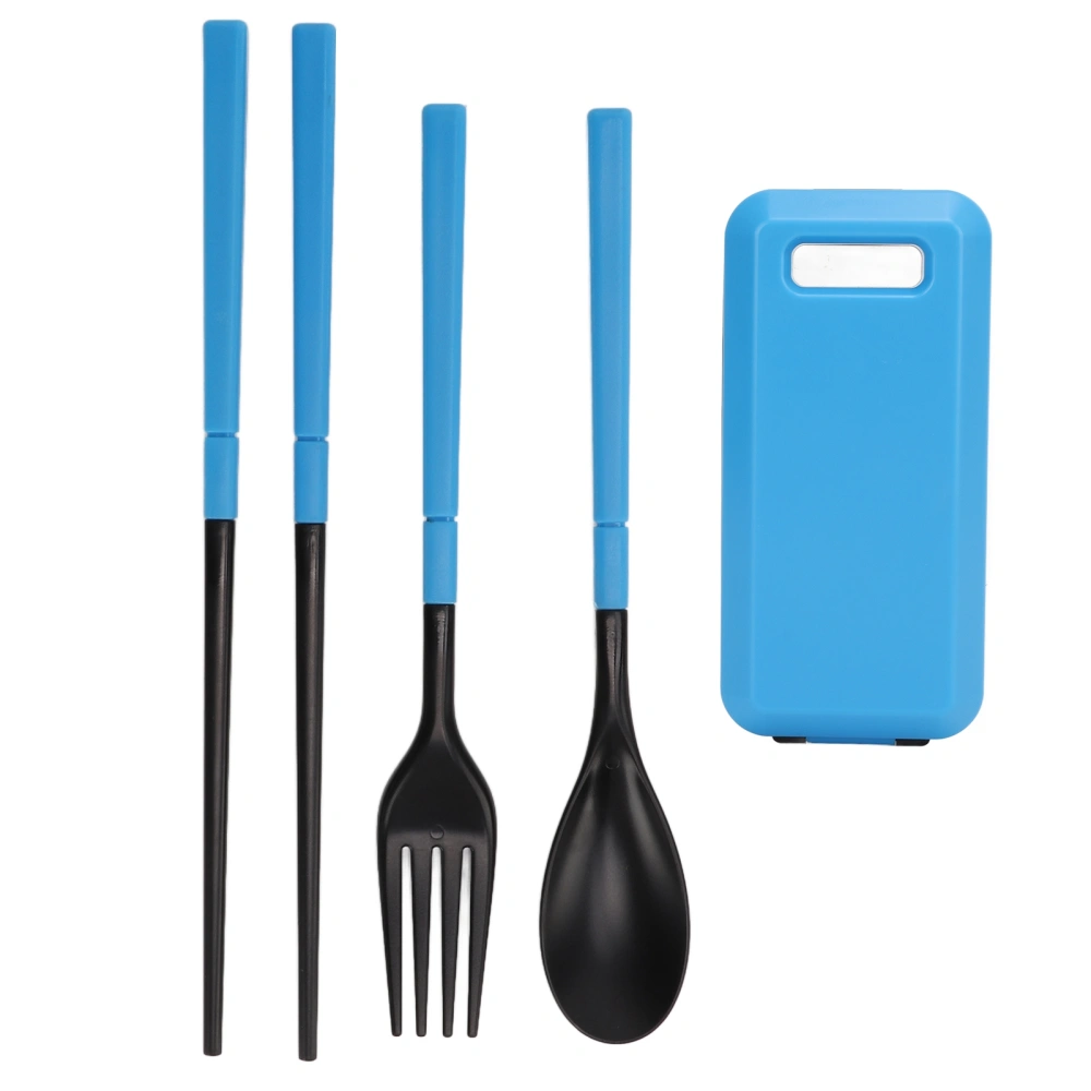 Tableware Set ABS Plastic Spoon Fork Chopsticks Contain Portable Outdoor Folding TablewareBlue