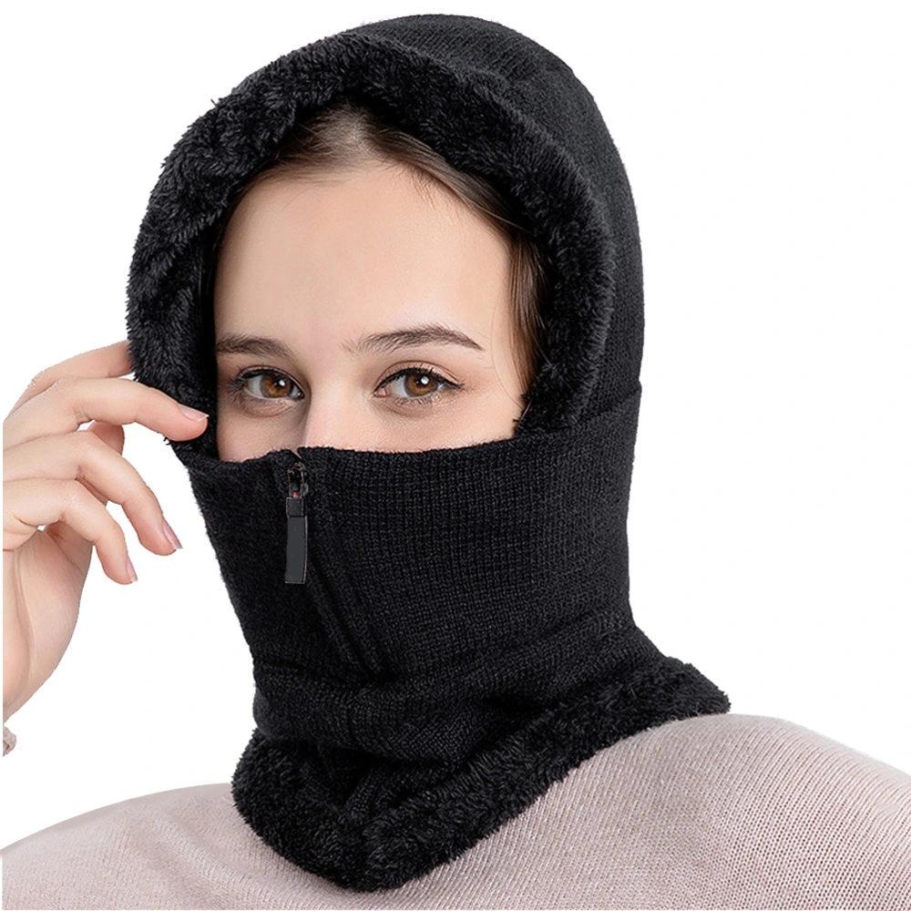 Winter Knitted Hat Scarf Set Beanie Zip Scarf Earflap Fleece Lined Ski Windproof Thermal Hat Neck Warmer for Women Men Skiing Cycling