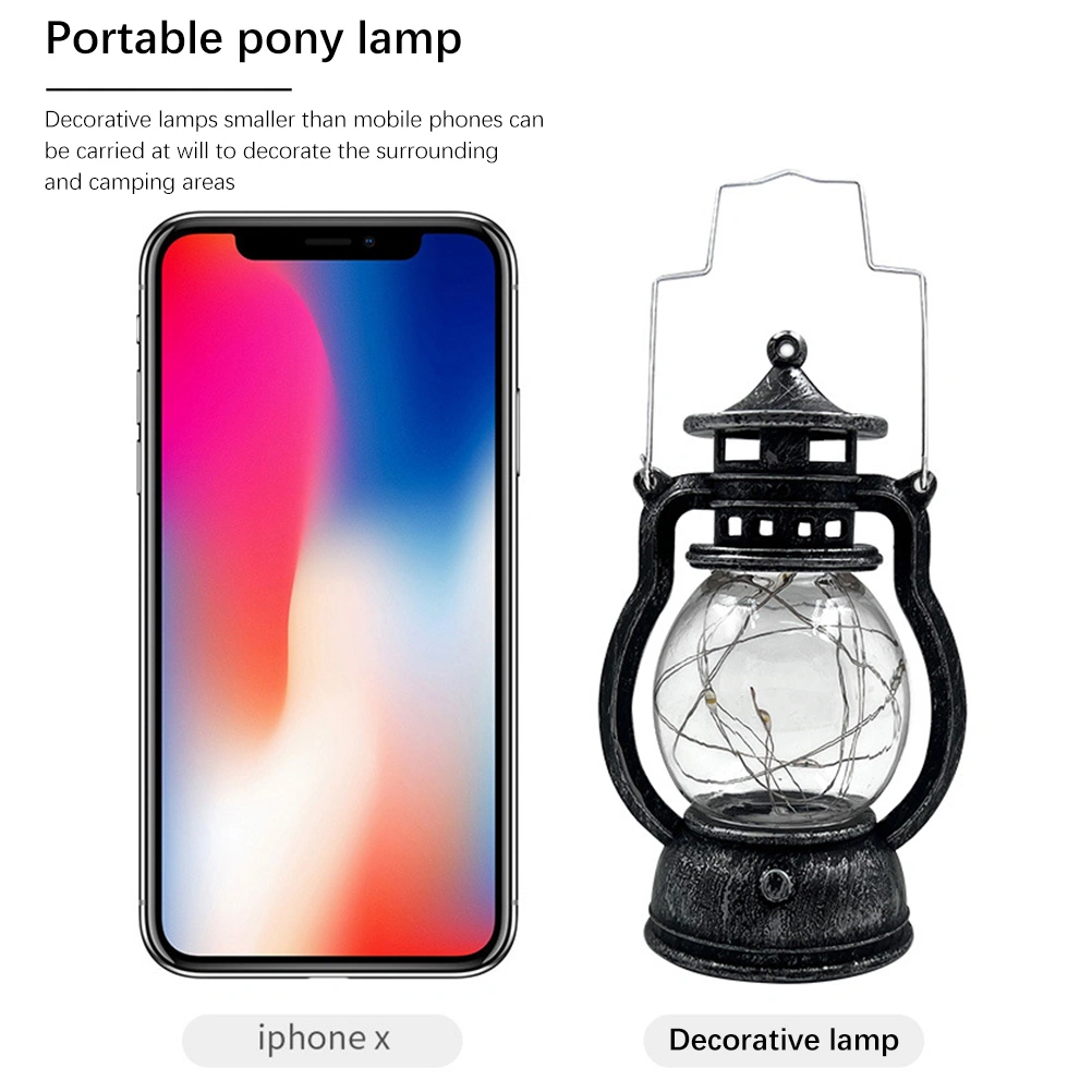 LED Vintage Lantern Night Lights Decorative Outdoor Hanging Camping Lanterns Tent Light Retro Lanterns for Yard Garden Christmas Gold