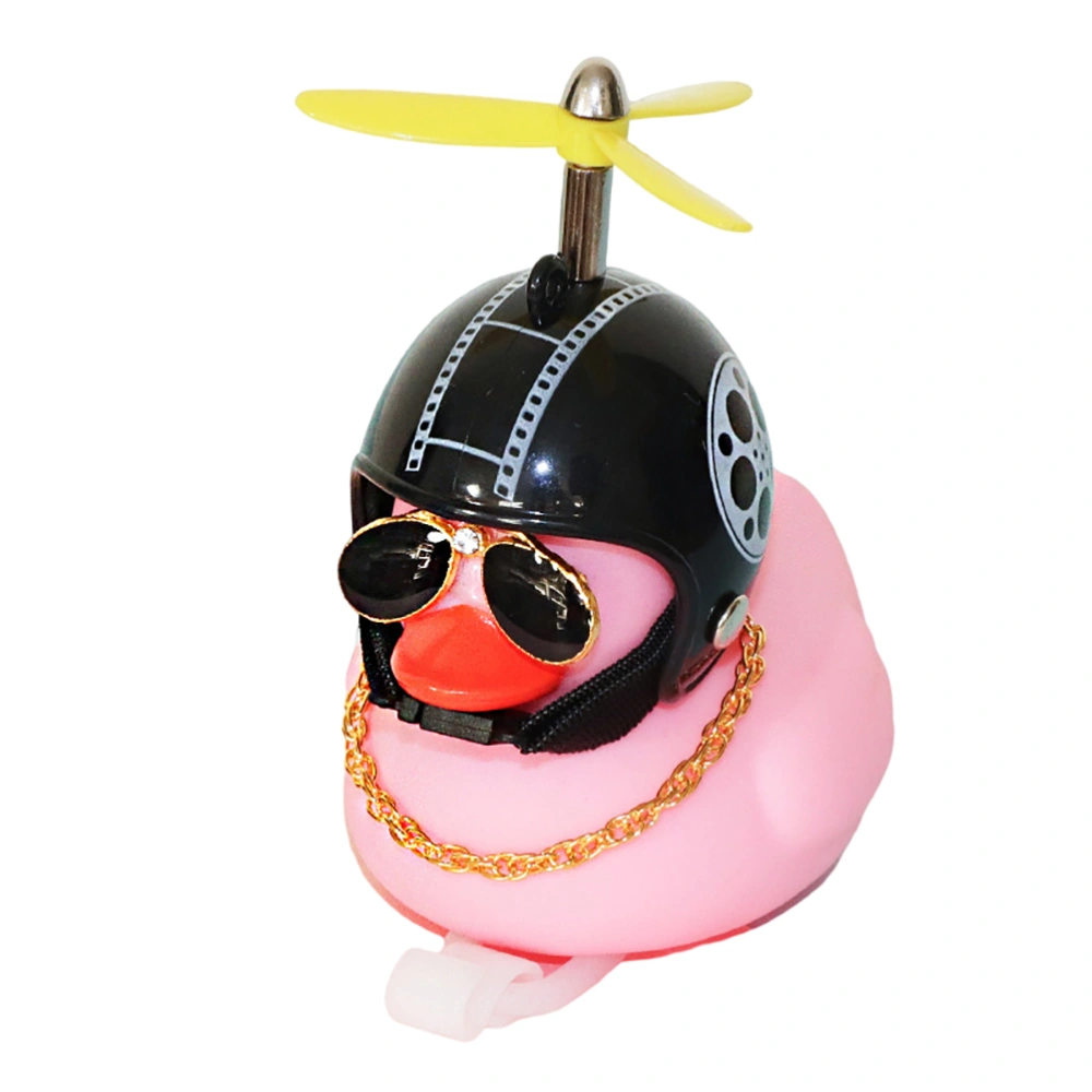 Pink Duck Car Ornaments Car Dashboard Decorations Cool Glasses Duck with Propeller Helmet Gold Chain