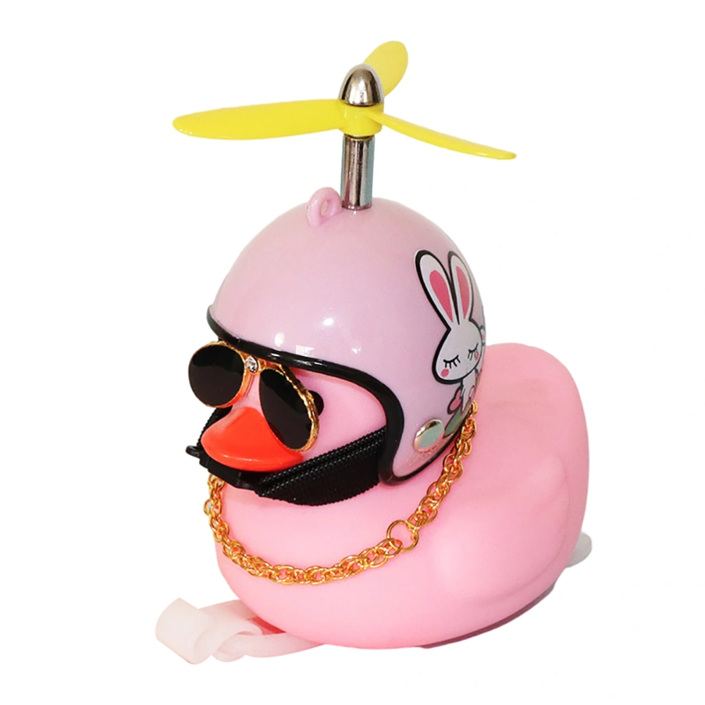 Pink Duck Car Ornaments Car Dashboard Decorations Cool Glasses Duck with Propeller Helmet Gold Chain