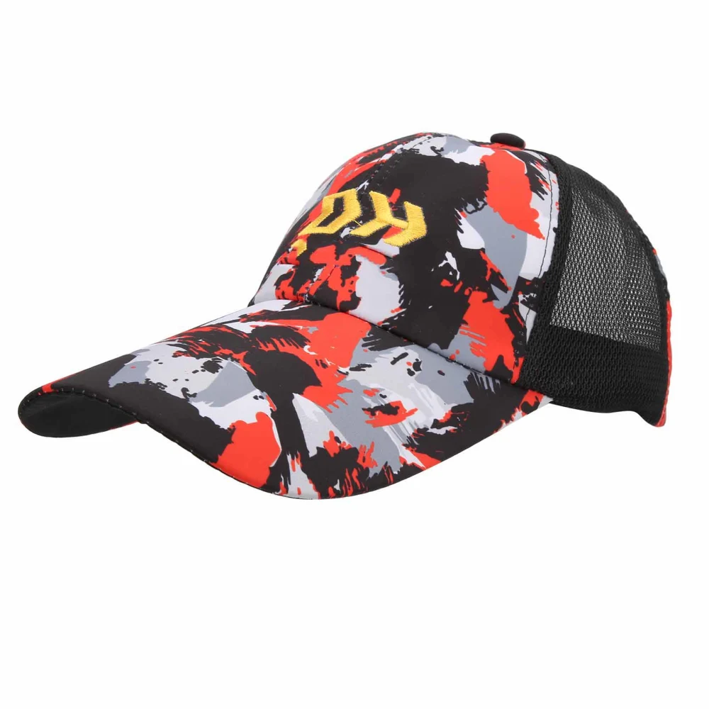 Sun Hat Fishing Polyester Adjustable Sealing Anti‑Sweat Belt Breathable Net Cap Outdoor Camping Black Red