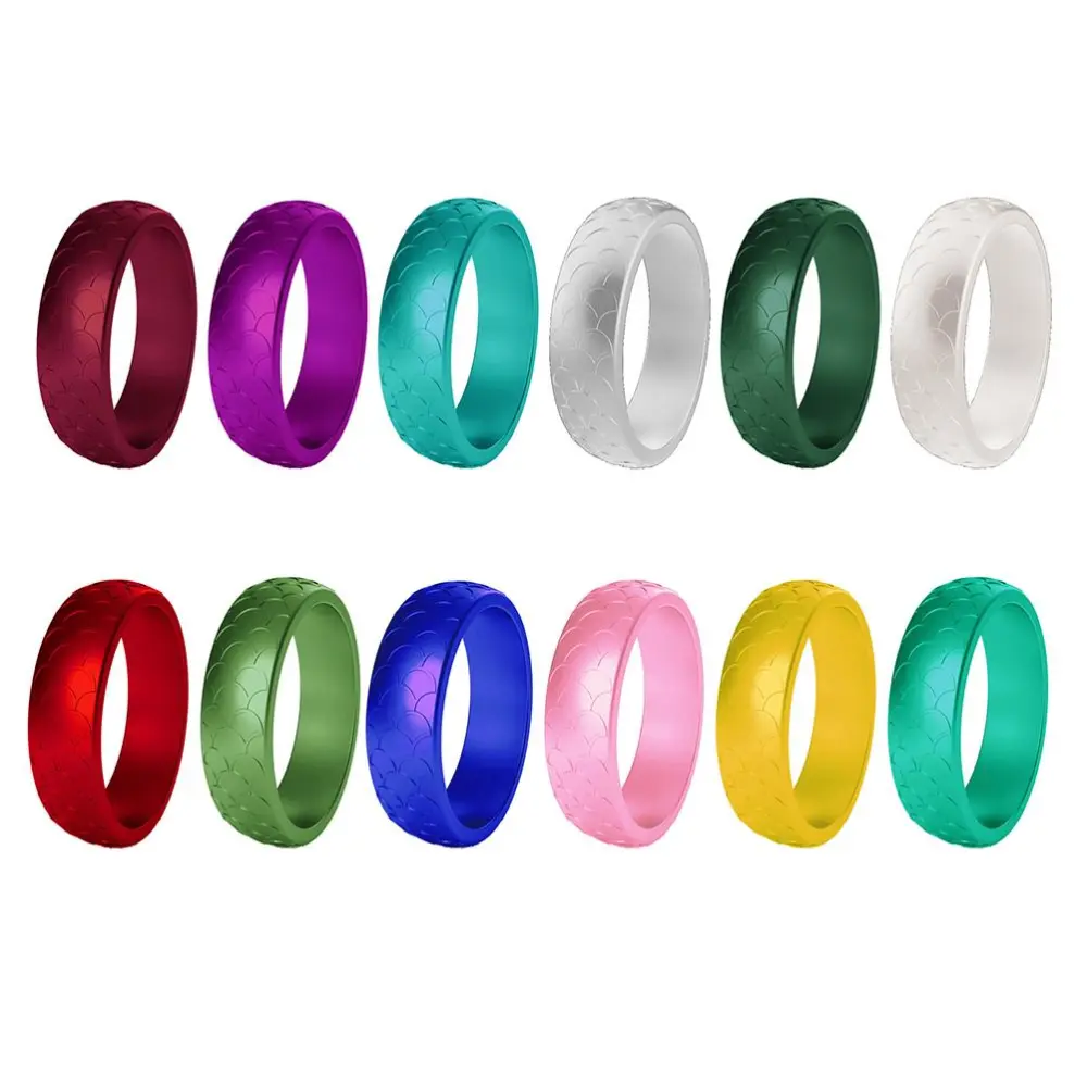 12pcs Fish Scales Silicone Ring for Women Birthday Party Outdoor Sports Ring with Europe and America Style 12 Colors Ring