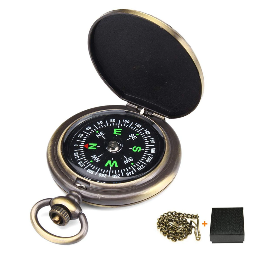 Retro Compass Portable Classic Compass with Metal Chain for Outdoor Activities