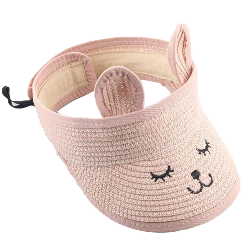 Cute Summer Kids Cat Empty Top Straw Hat Sun Visor Casual Sun Shade Sunscreen Beach Sun Hat