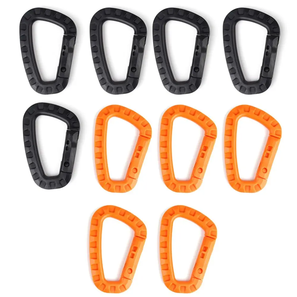 10Pcs Carabiner Clip Multifunctional D Shape Mountaineering Buckle Portable Plastic Steel Climbing Carabiners