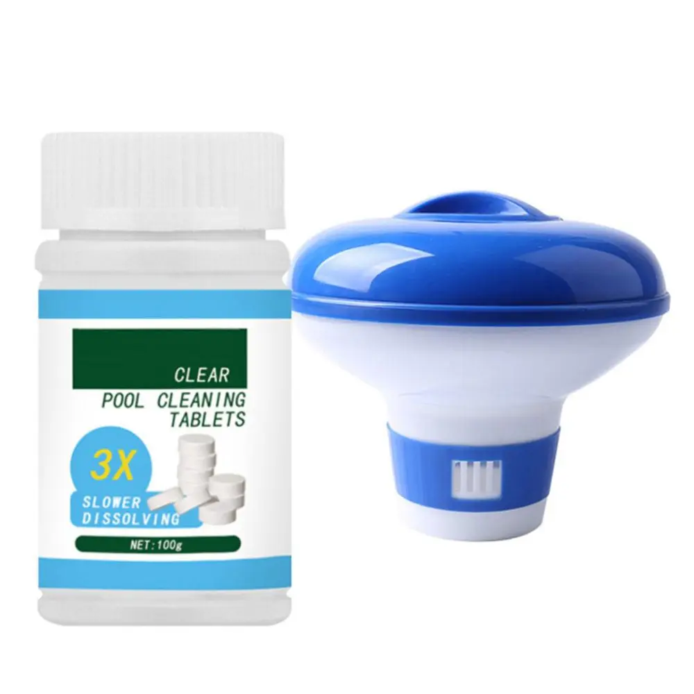 Pool Effervescent Tablets Swimming Pool Chlorine Tablet with Floating Chlorine Dispenser Box for Home Pool Tubs Spas Water Cleaning