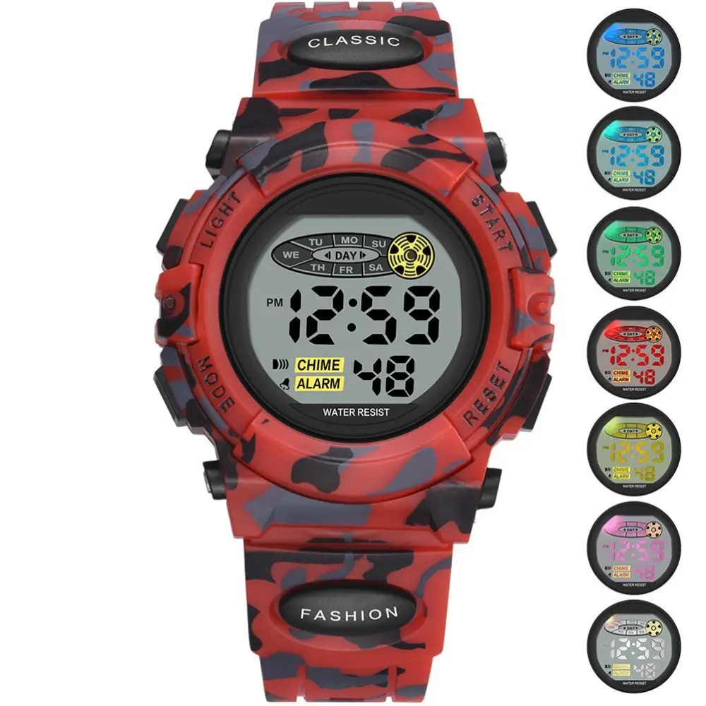 Kids Digital Sport Watch Waterproof Casual Electronic Watch 7 Colorful LED Watch with Alarm Wrist Watches for Boy Girls Children