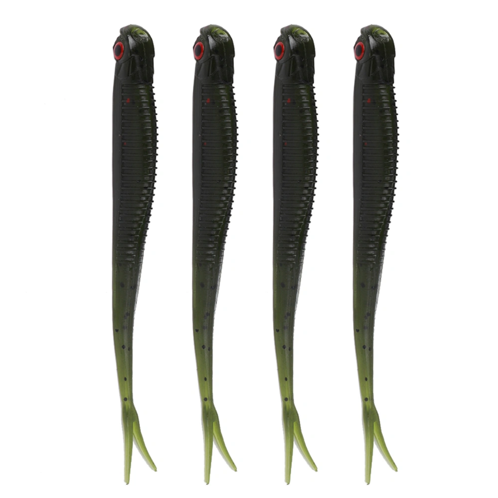 4pcs Fishing Lures Long Fork Shape Soft Tail Fish Baits Artificial Lifelike Fishing Tackle 123mm 6.5gGreen