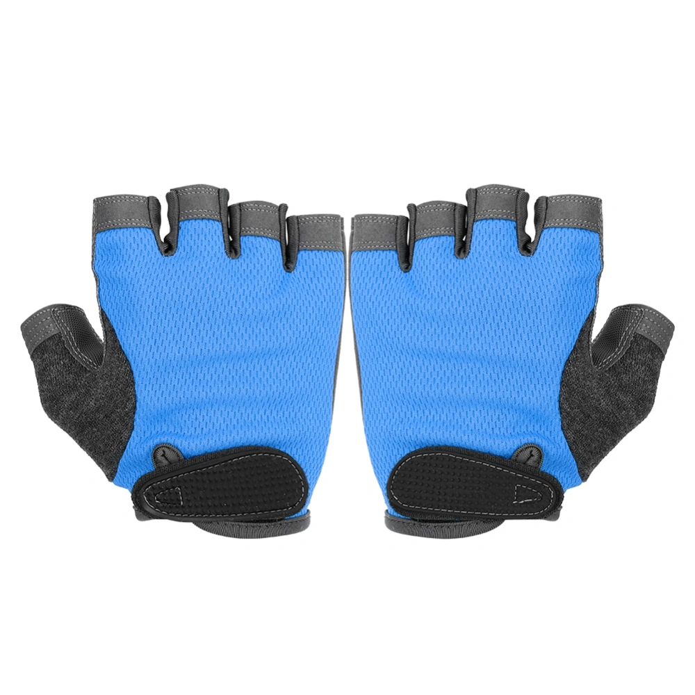 A Pair of Fitness High Elastic Anti Skid Sports Half Finger Gloves for Dumbbell Aerial Yoga Spinning Training Equipment(Blue M )