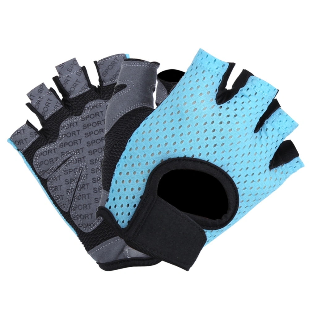 Fitness Exercise Gloves Anti-Skid Breathable Sports Training Half Finger Gloves for Yoga Blue(L )