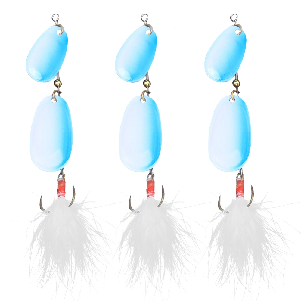 3Pcs Feather Fishing Lures Spinner Spoon Artificial Fish Baits with Treble Hook Tackleblue