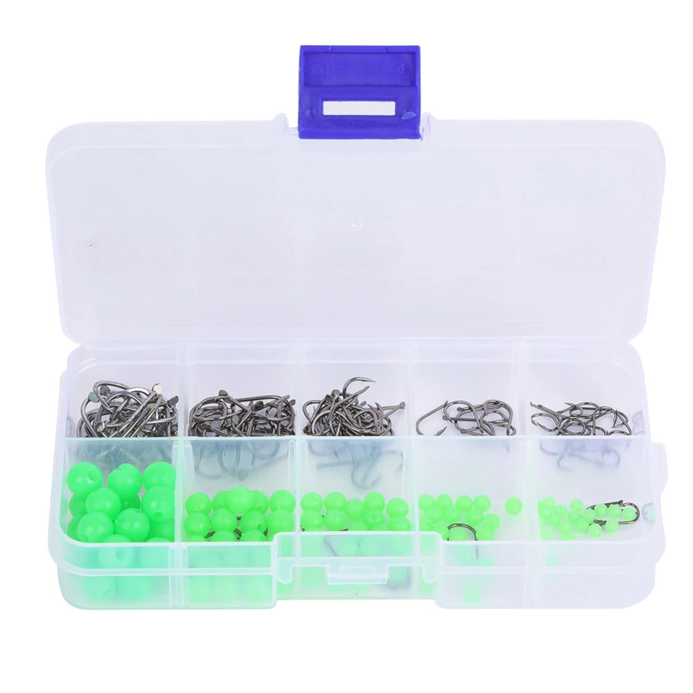 200 pcs Non-Slip Luminous Beads Fishing Hooks with Plastic Storage Box for Saltwater Freshwater Kit